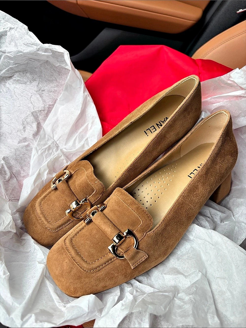 VAN ELI Suede-Look Buckle Heels in Brown Like New